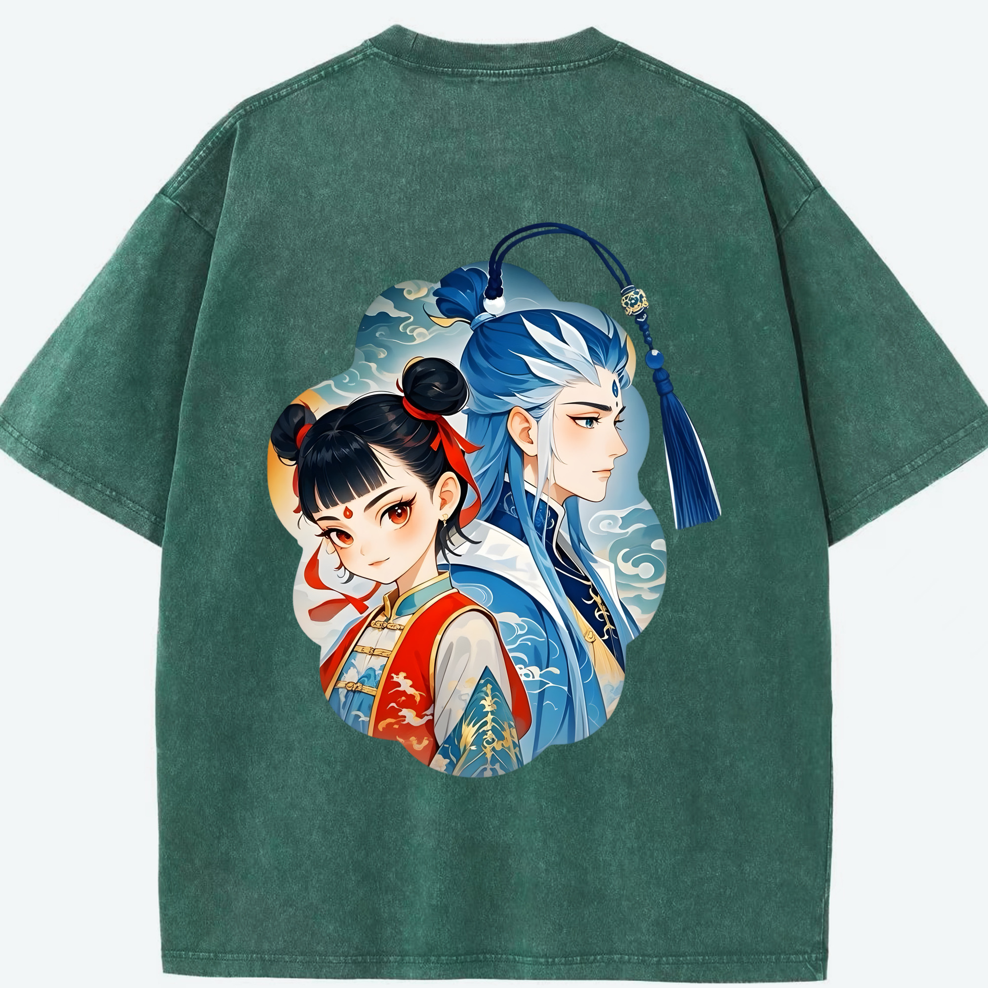（画像用） Ne Zha 2 ナタ 魔童の大暴れ 綿100% ヴィンテージ風 半袖Tシャツ（背面プリント）